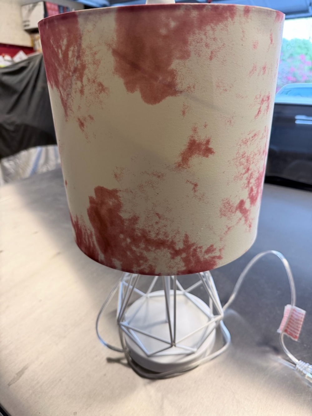 Modern Pink Marble Table Lamp with White Geometric Base